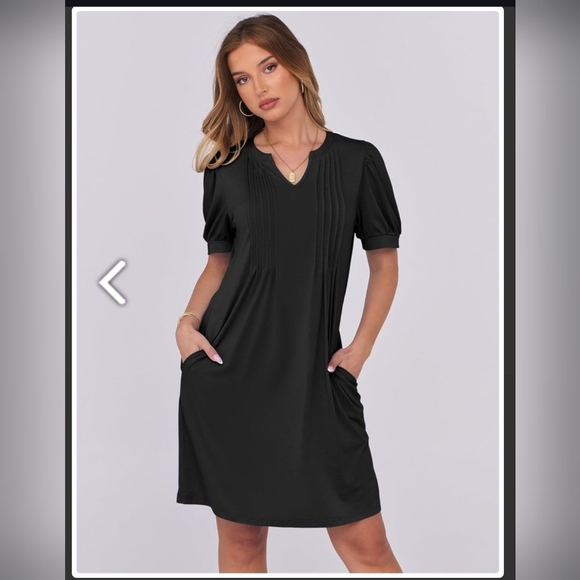 Elegant Black Puff Sleeve Mini Dress Size Large - Picture 3 of 3